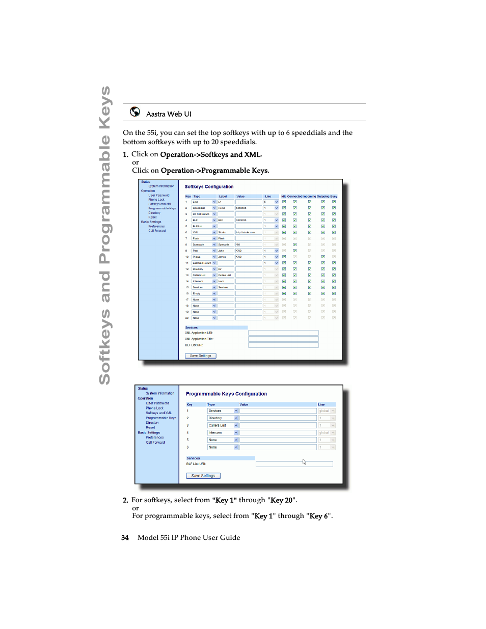 Softkeys and programmable keys | Aastra Telecom 55i IP Phone User Manual | Page 40 / 152