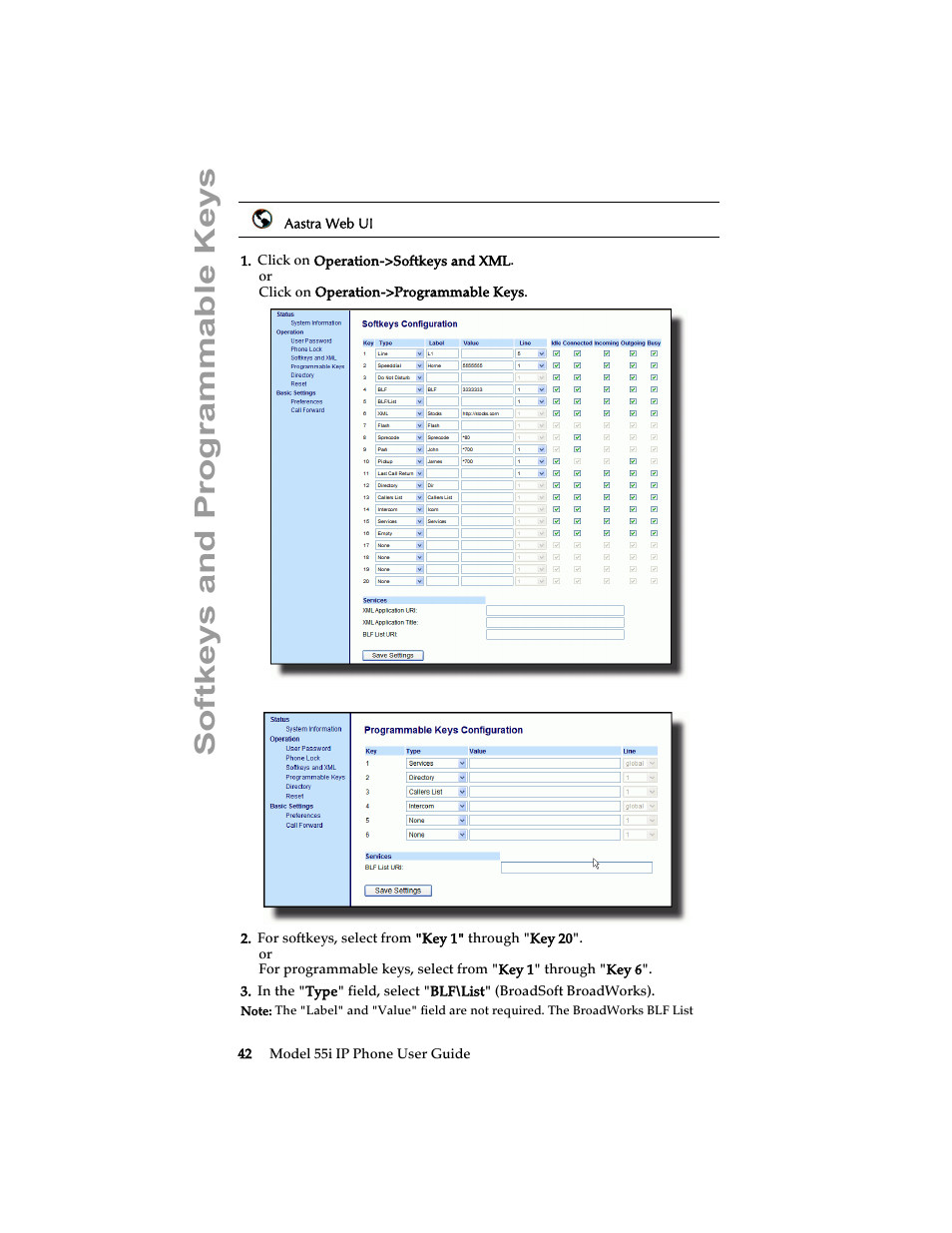 Softkeys and programmable keys | Aastra Telecom 55i IP Phone User Manual | Page 48 / 152