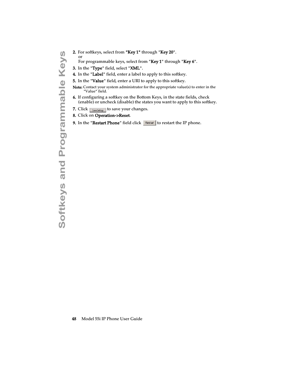 Softkeys and programmable keys | Aastra Telecom 55i IP Phone User Manual | Page 54 / 152