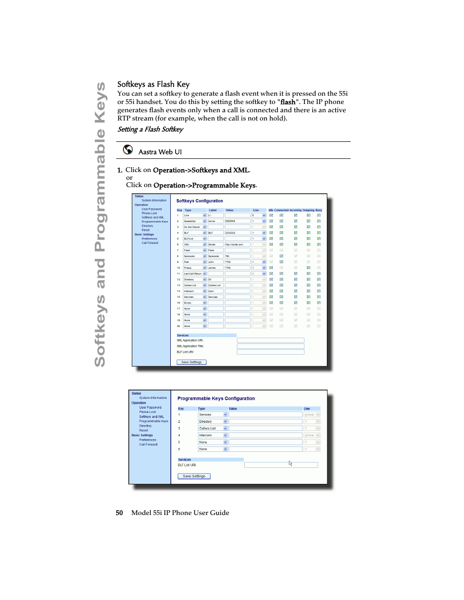 Softkeys as flash key, Softkeys and programmable keys | Aastra Telecom 55i IP Phone User Manual | Page 56 / 152