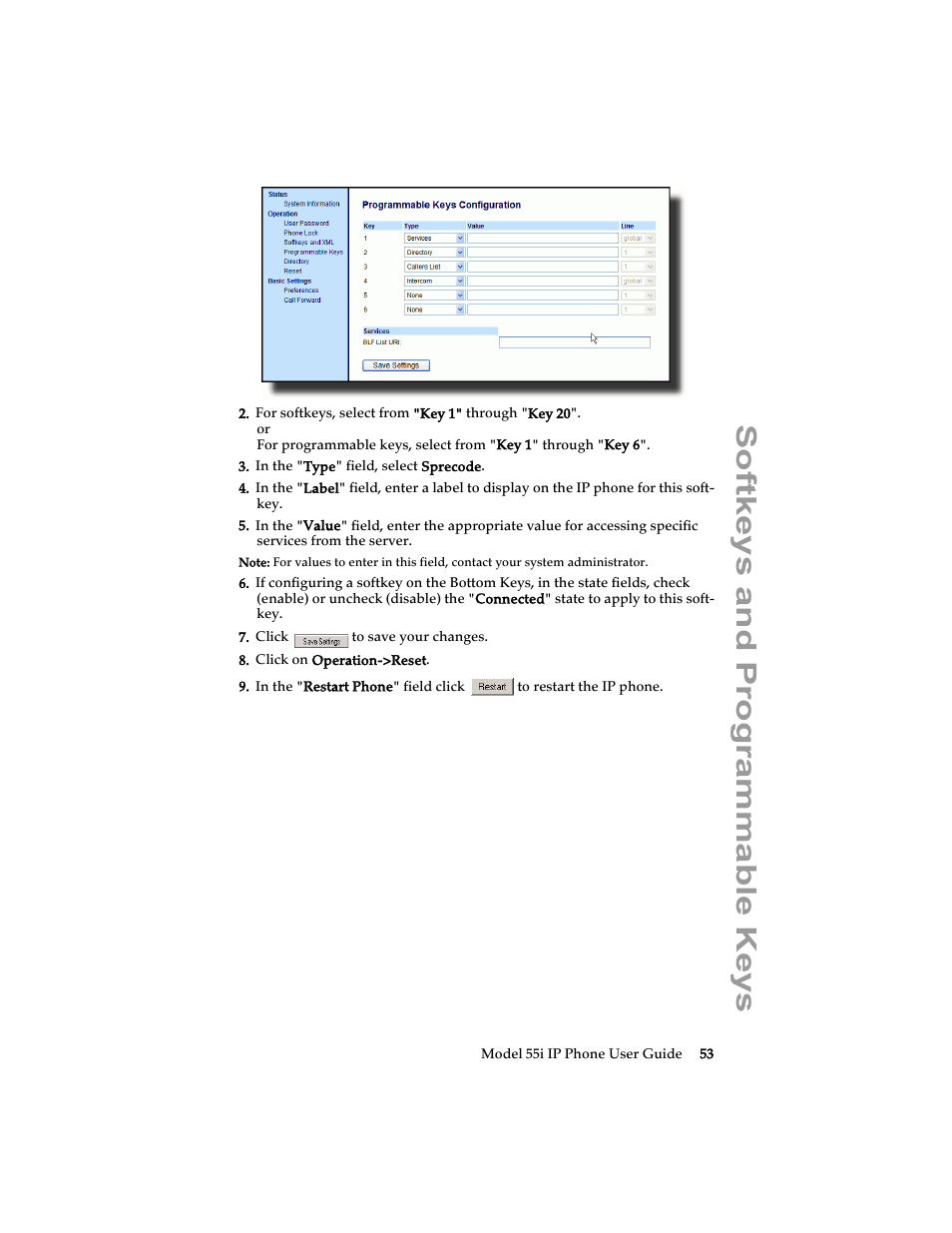 Softkeys and programmable keys | Aastra Telecom 55i IP Phone User Manual | Page 59 / 152