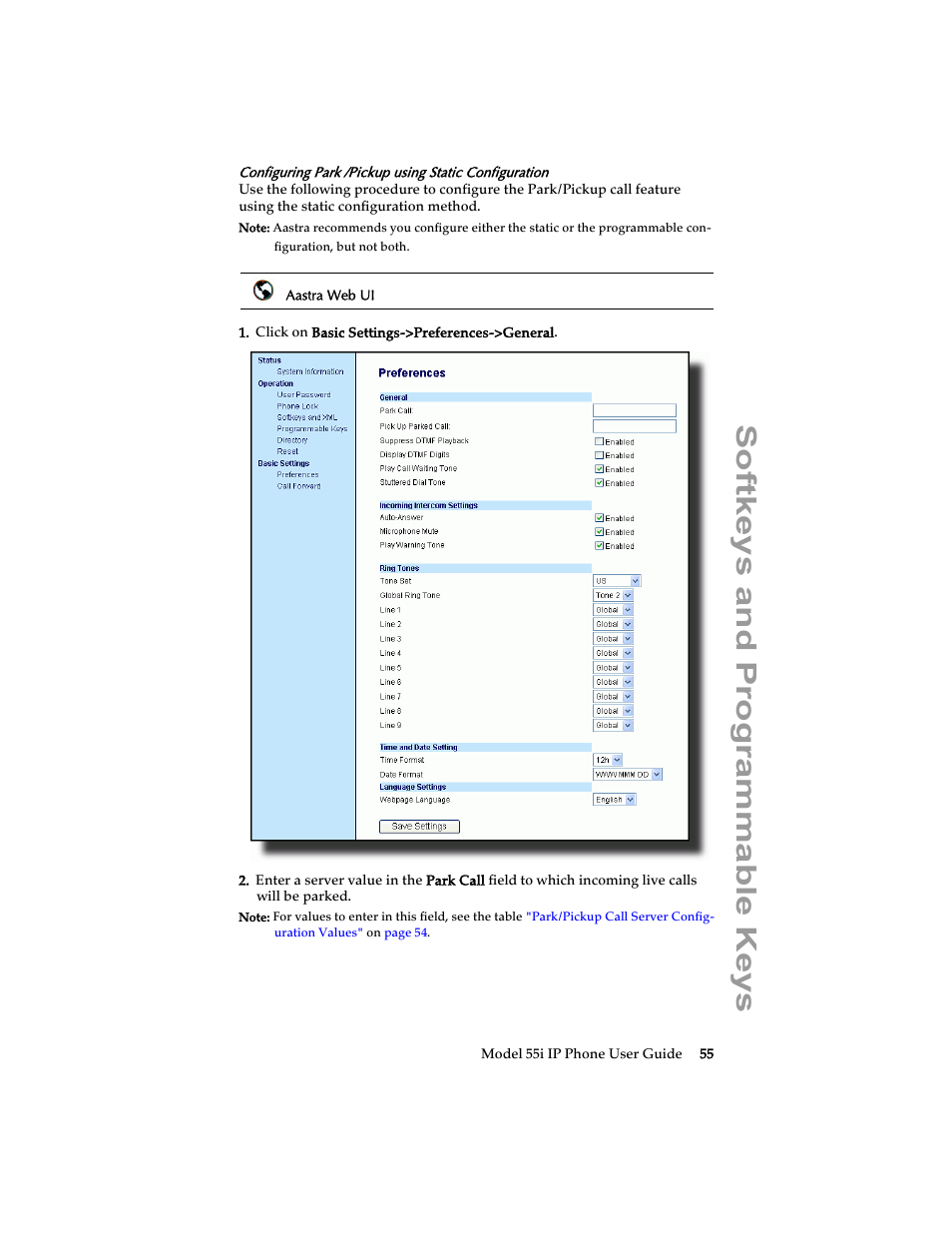 Softkeys and programmable keys | Aastra Telecom 55i IP Phone User Manual | Page 61 / 152