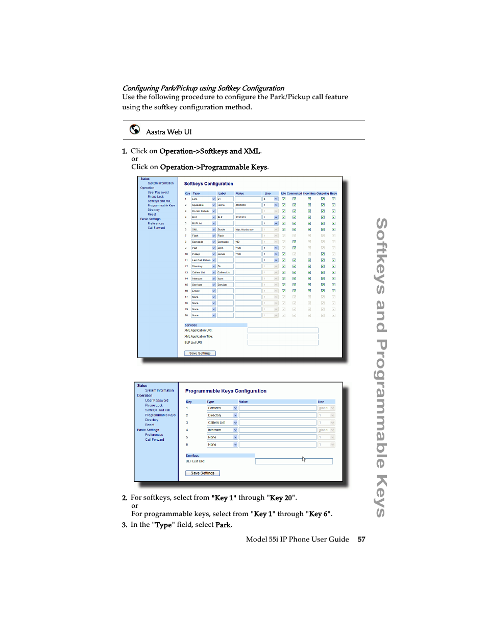 Softkeys and programmable keys | Aastra Telecom 55i IP Phone User Manual | Page 63 / 152