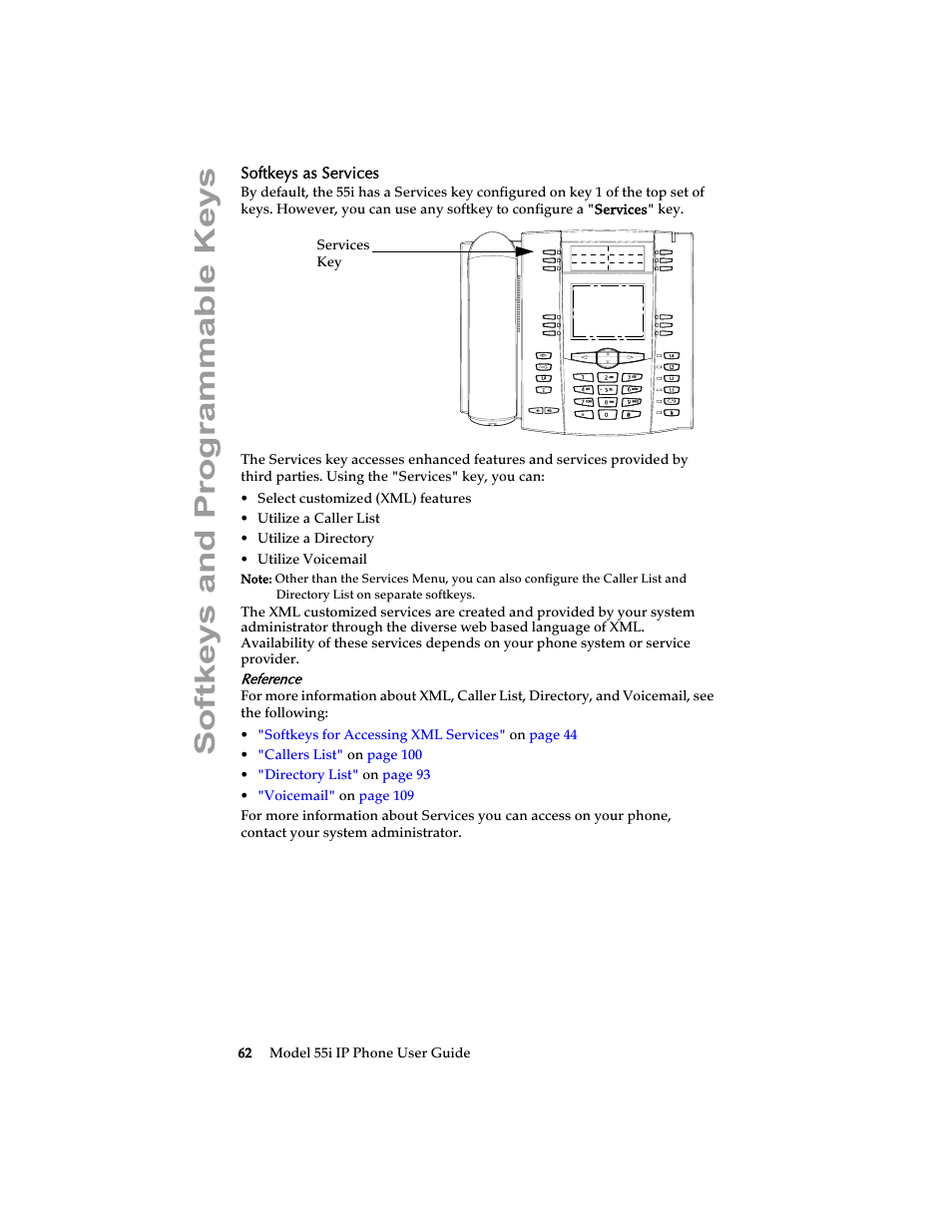 Softkeys as services, Softkeys and programmable keys | Aastra Telecom 55i IP Phone User Manual | Page 68 / 152