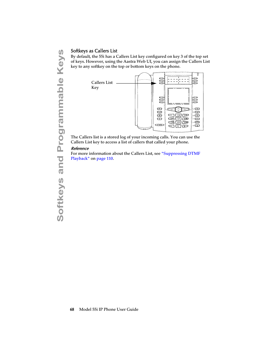 Softkeys as callers list, Softkeys and programmable keys | Aastra Telecom 55i IP Phone User Manual | Page 74 / 152