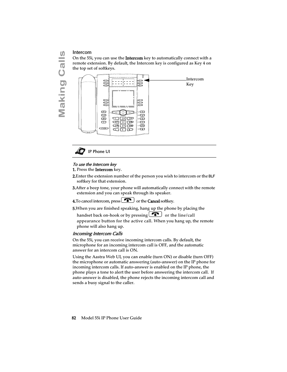 Intercom, Incoming intercom calls, Making calls | Aastra Telecom 55i IP Phone User Manual | Page 88 / 152