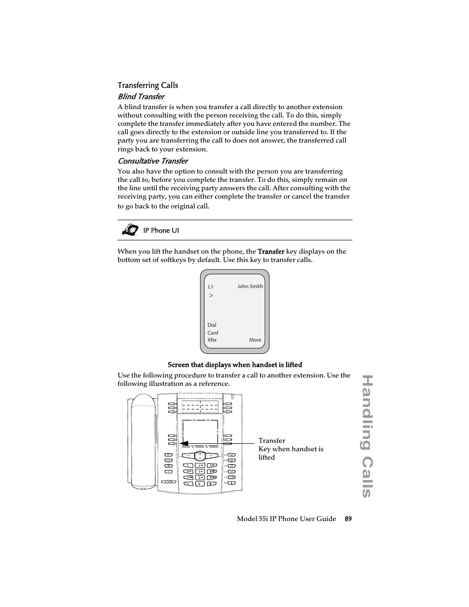 Transferring calls, Blind transfer, Consultative transfer | Handling calls | Aastra Telecom 55i IP Phone User Manual | Page 95 / 152