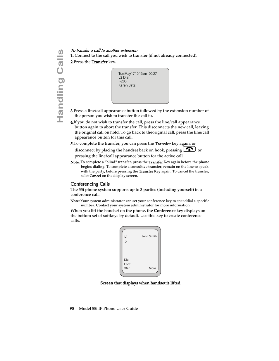 Conferencing calls, Handling calls | Aastra Telecom 55i IP Phone User Manual | Page 96 / 152