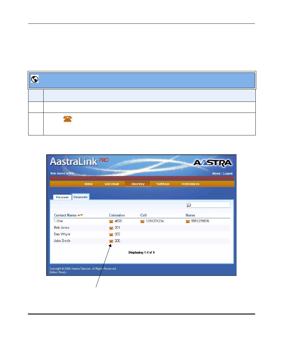 Dialing from the phone directory, Dialing from the phone directory -12, Aastralink web ui | Aastra Telecom Pro 160 User Manual | Page 120 / 230
