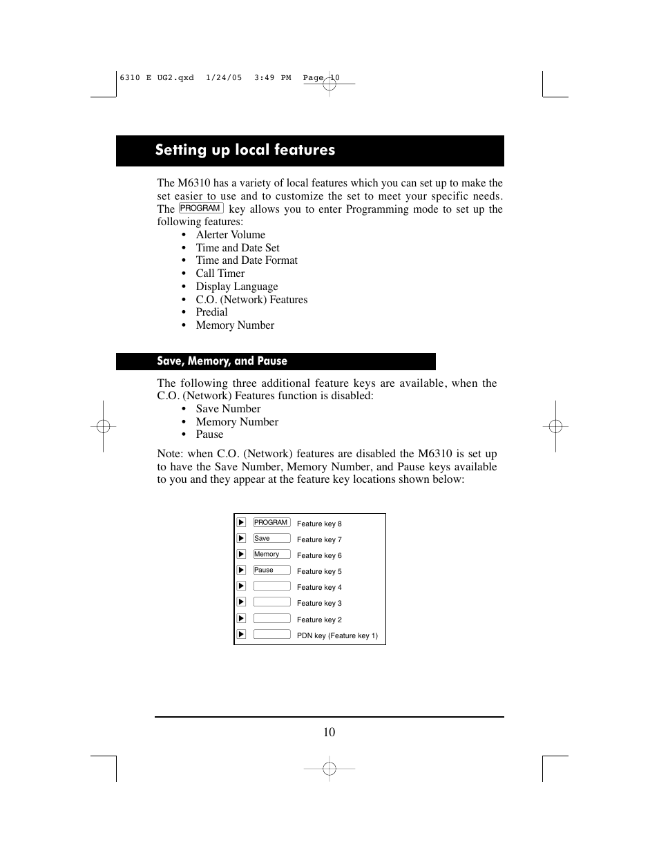 Setting up local features | Aastra Telecom M6310 User Manual | Page 12 / 32