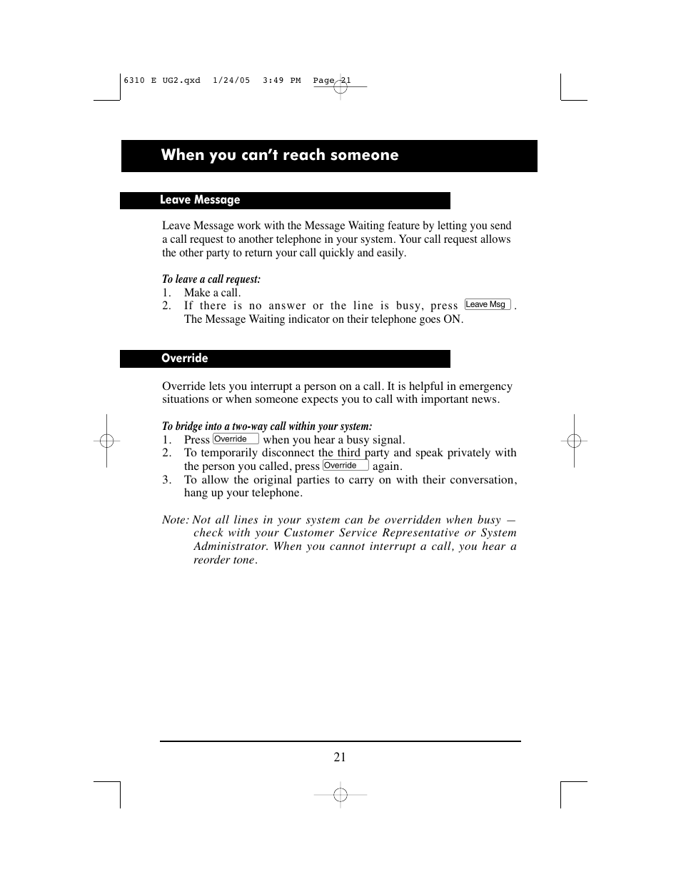 When you can’t reach someone | Aastra Telecom M6310 User Manual | Page 23 / 32