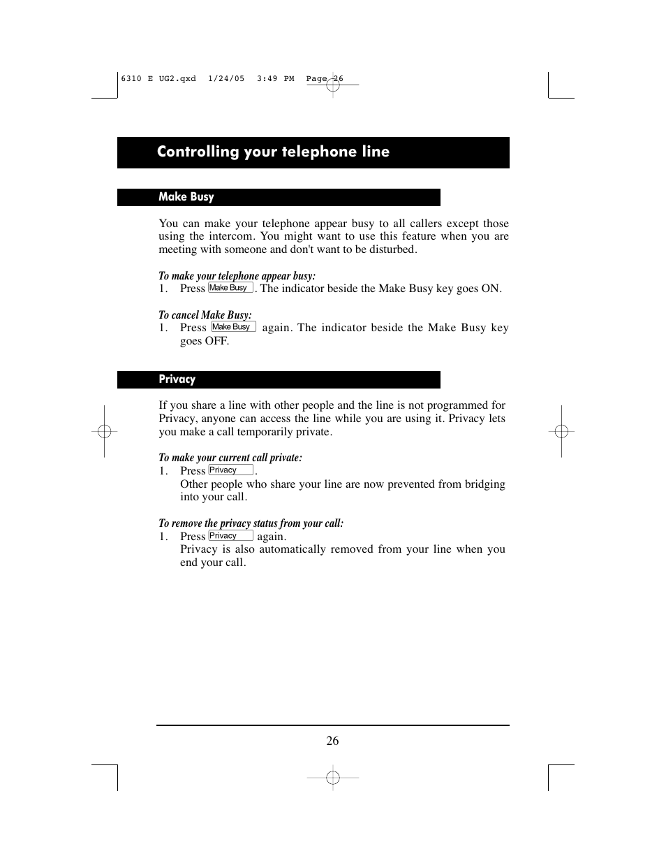 Controlling your telephone line | Aastra Telecom M6310 User Manual | Page 28 / 32