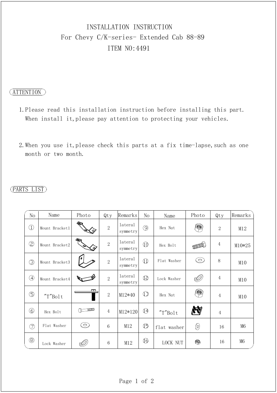 Aries Automotive 4491 User Manual | 2 pages