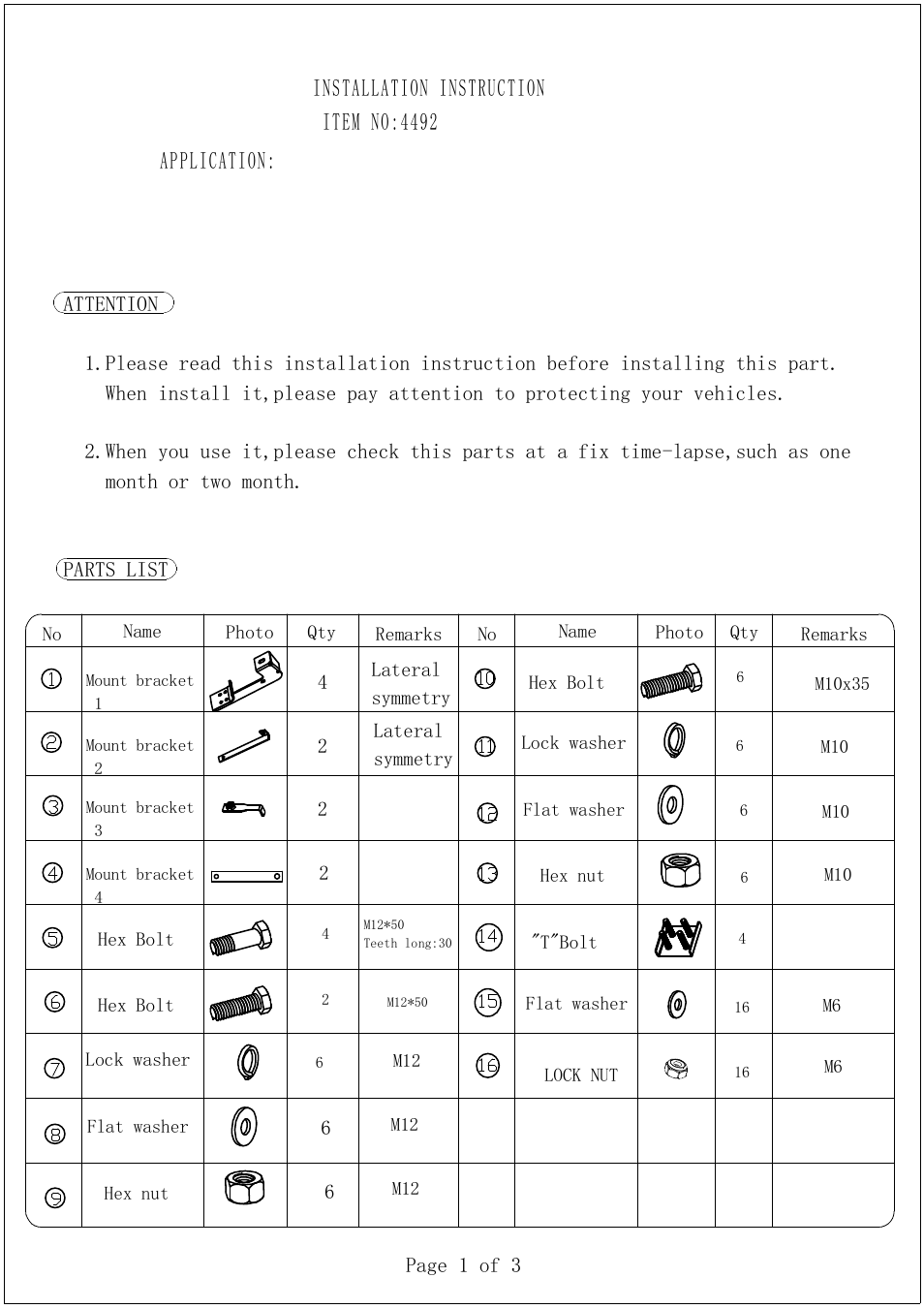 Aries Automotive 4492 User Manual | 3 pages