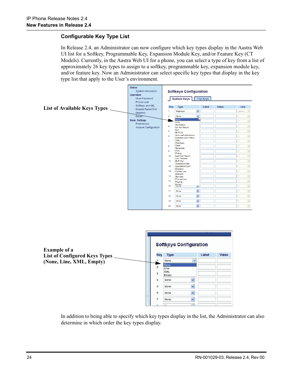 Configurable key type list | Aastra Telecom 675xi Series User Manual | Page 28 / 52