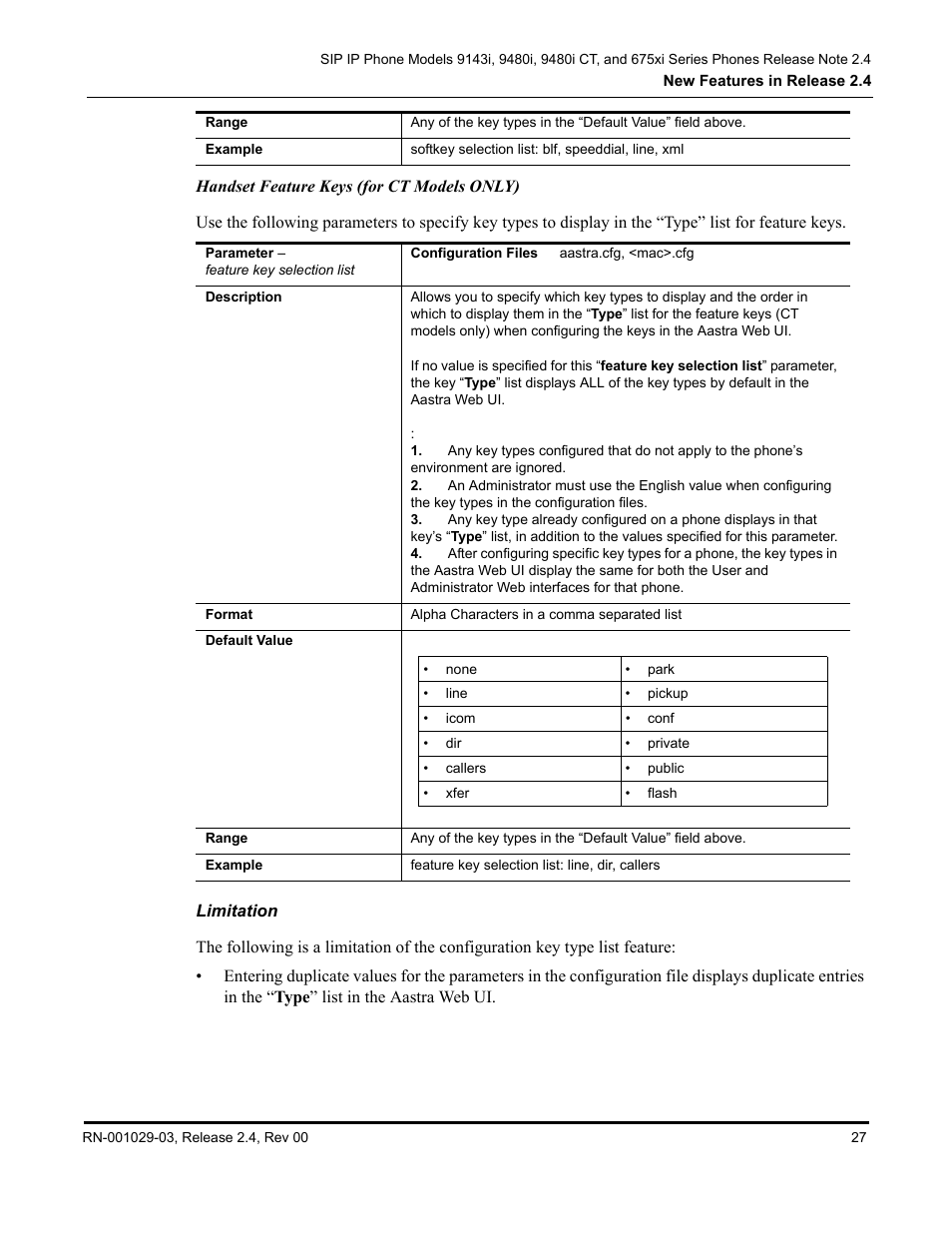Limitation | Aastra Telecom 675xi Series User Manual | Page 31 / 52