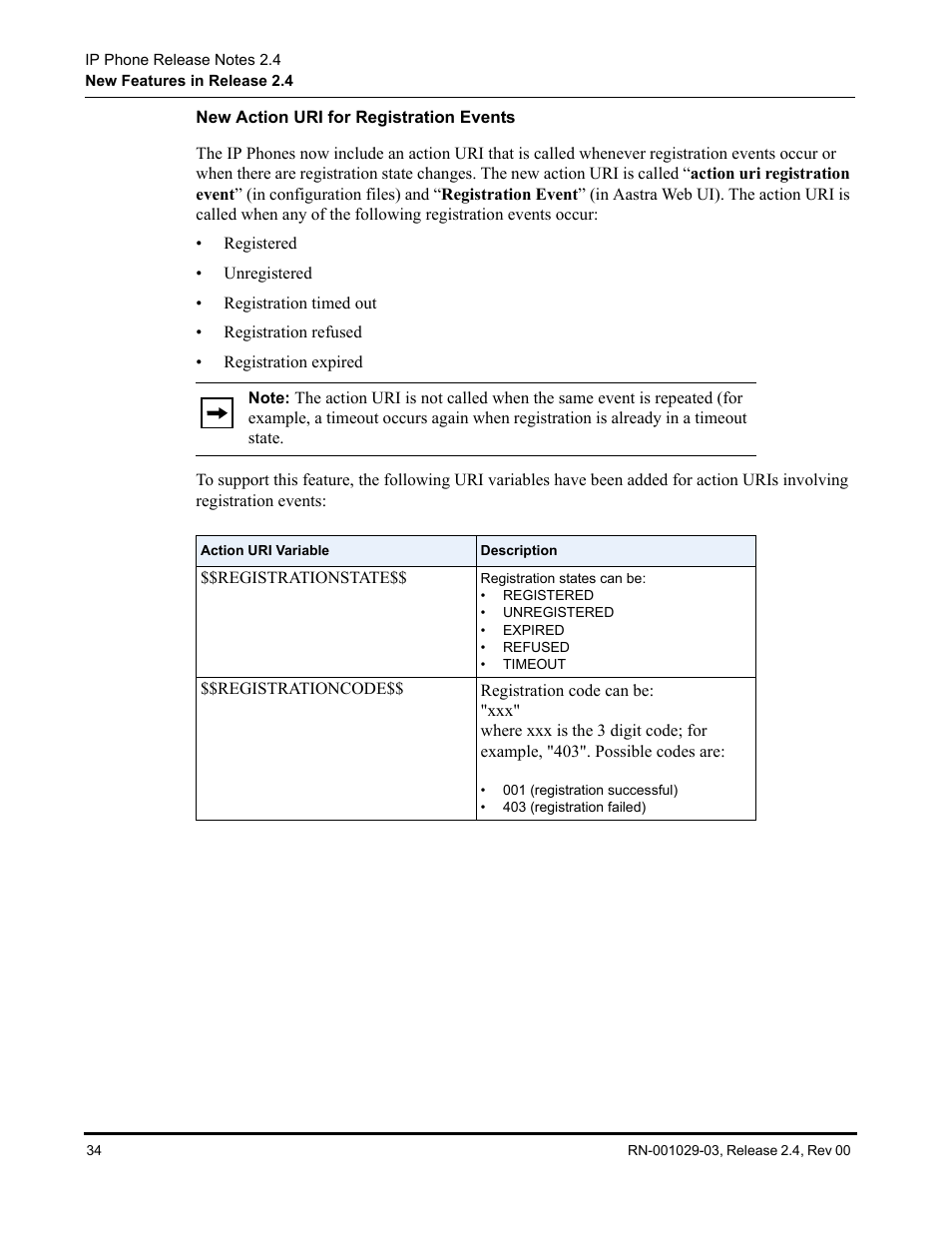 New action uri for registration events | Aastra Telecom 675xi Series User Manual | Page 38 / 52