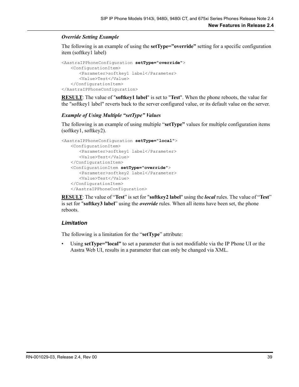 Limitation | Aastra Telecom 675xi Series User Manual | Page 43 / 52