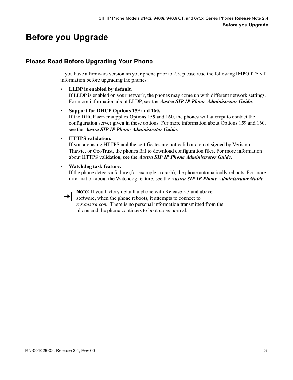 Before you upgrade, Please read before upgrading your phone | Aastra Telecom 675xi Series User Manual | Page 7 / 52