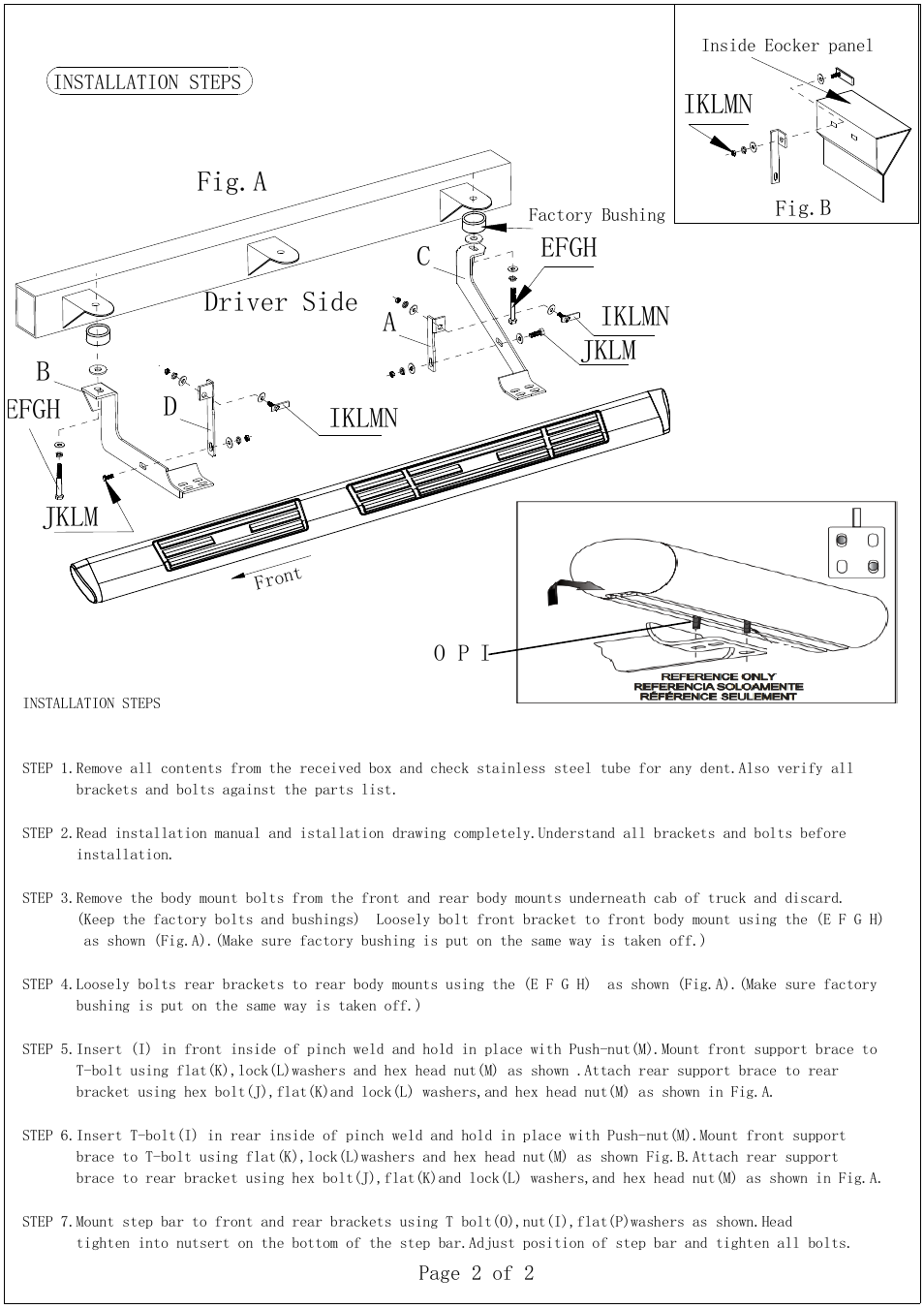 Driver side, Iklmn jklm iklmn efgh iklmn fig.a | Aries Automotive 4501 User Manual | Page 2 / 2