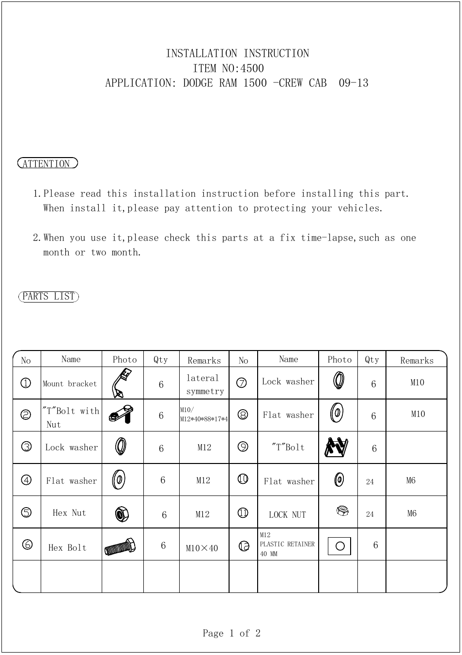 Aries Automotive 4500 User Manual | 2 pages