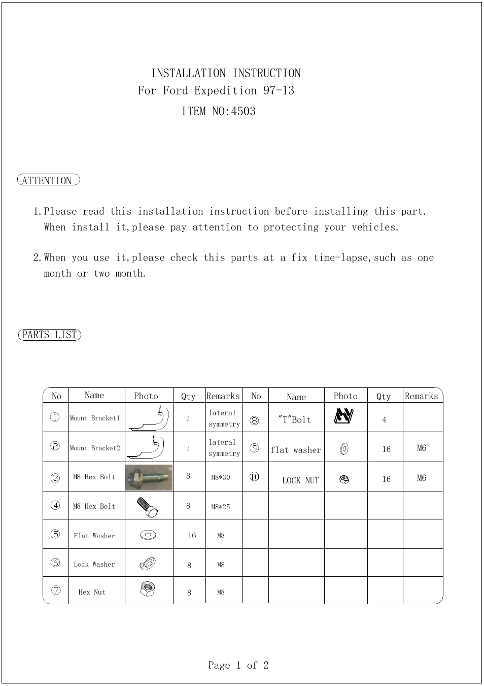 Aries Automotive 4503 User Manual | 2 pages