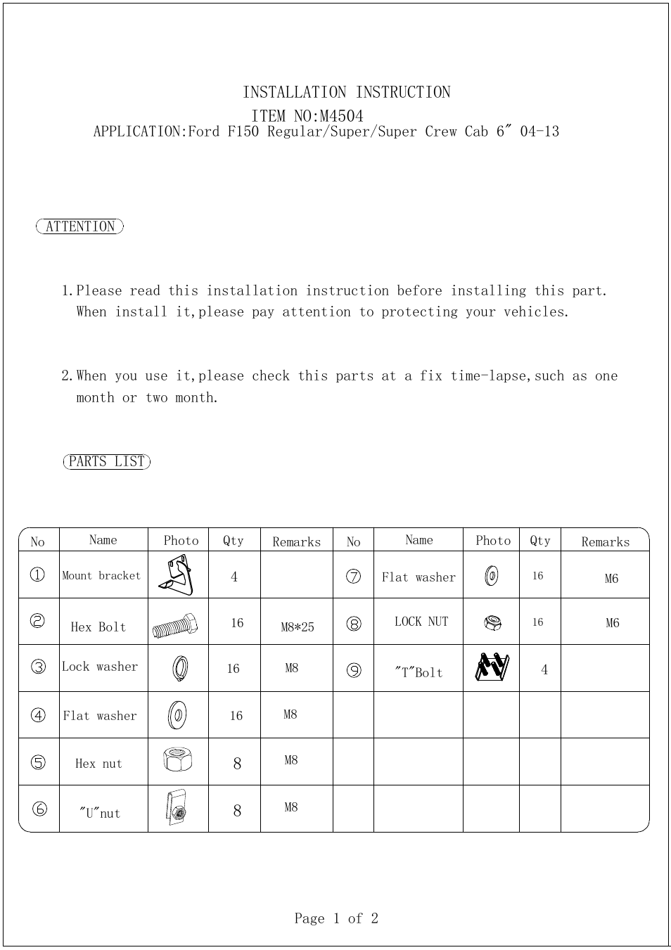 Aries Automotive 4504 User Manual | 2 pages
