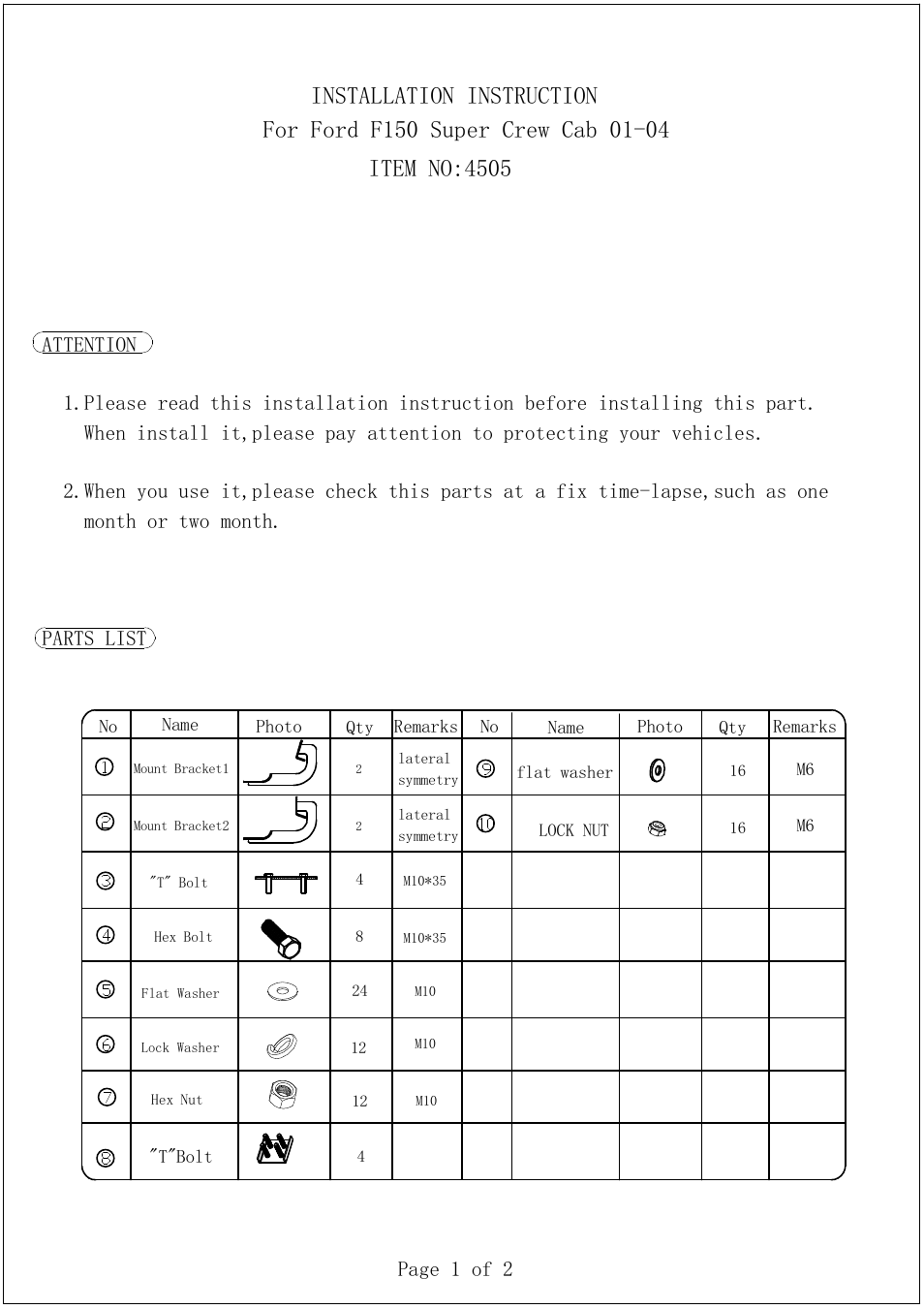 Aries Automotive 4505 User Manual | 2 pages