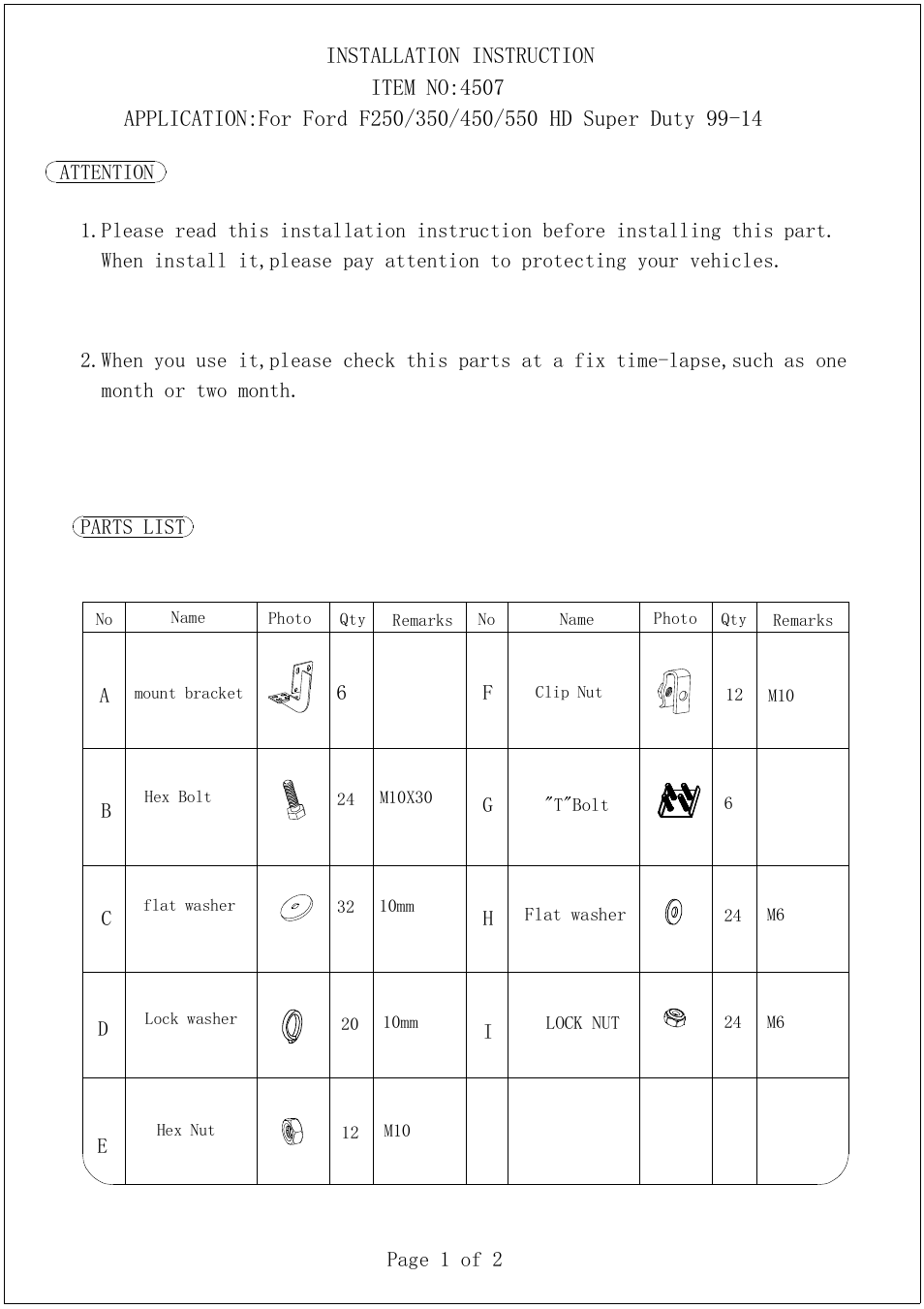 Aries Automotive 4507 User Manual | 2 pages