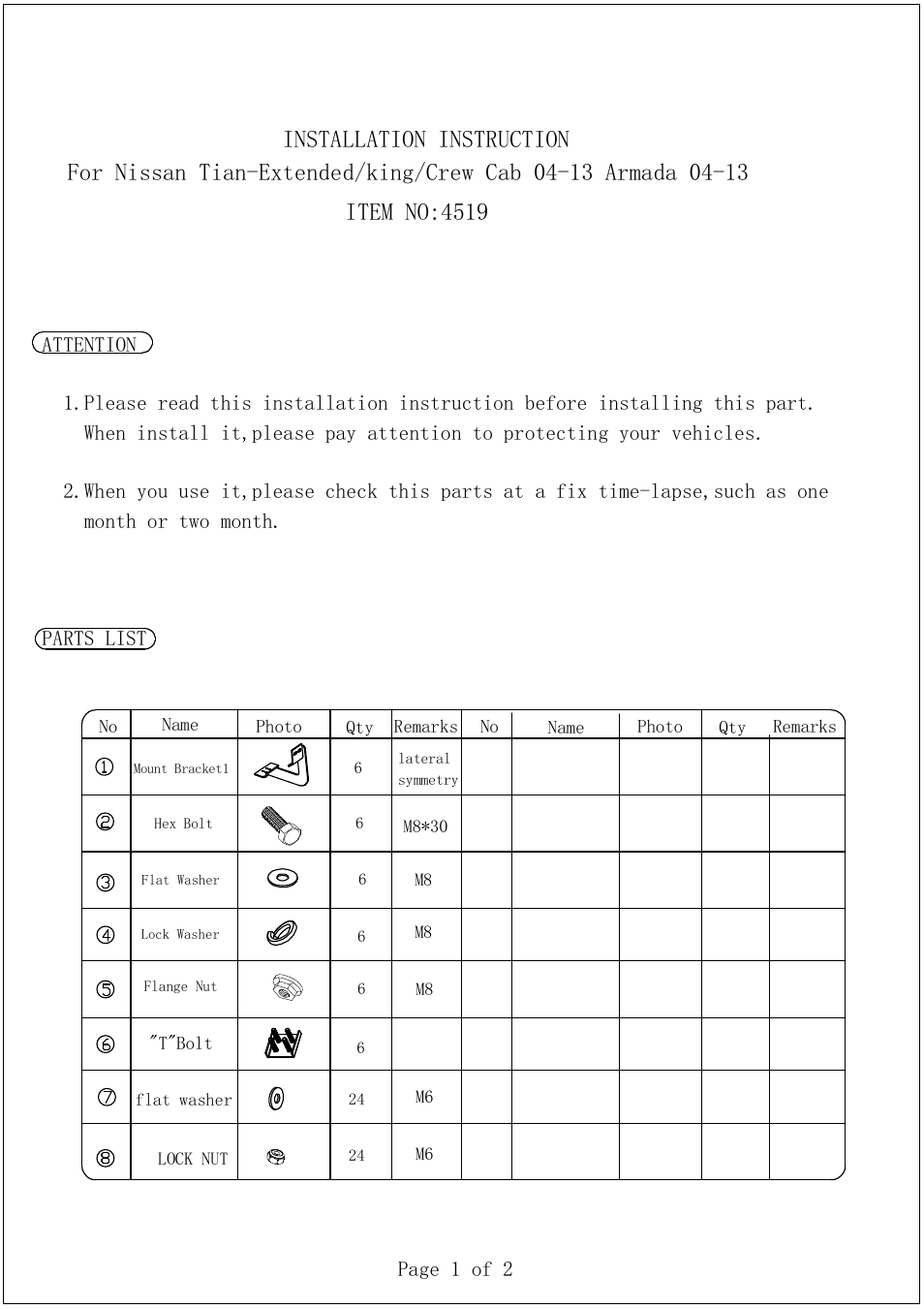 Aries Automotive 4519 User Manual | 2 pages