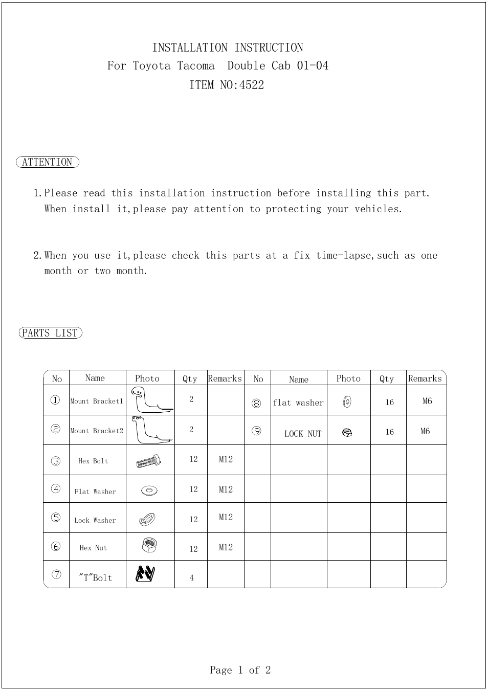 Aries Automotive 4522 User Manual | 2 pages