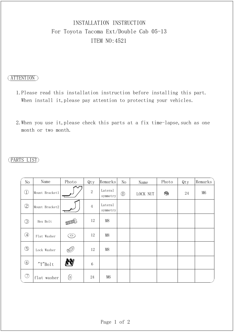 Aries Automotive 4521 User Manual | 2 pages