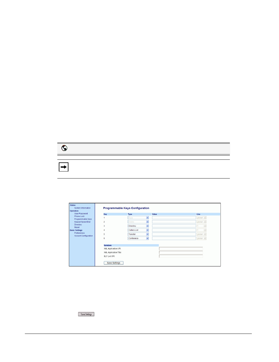 Services key, Configuring a services key, Line keys and programmable keys | Aastra Telecom 6753I User Manual | Page 110 / 226