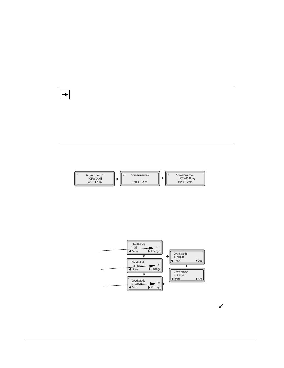 Using cfwd via the ip phone ui, Cfwd in account mode, Managing calls | And cfwd noans is disabled, as indicated by an x | Aastra Telecom 6753I User Manual | Page 158 / 226