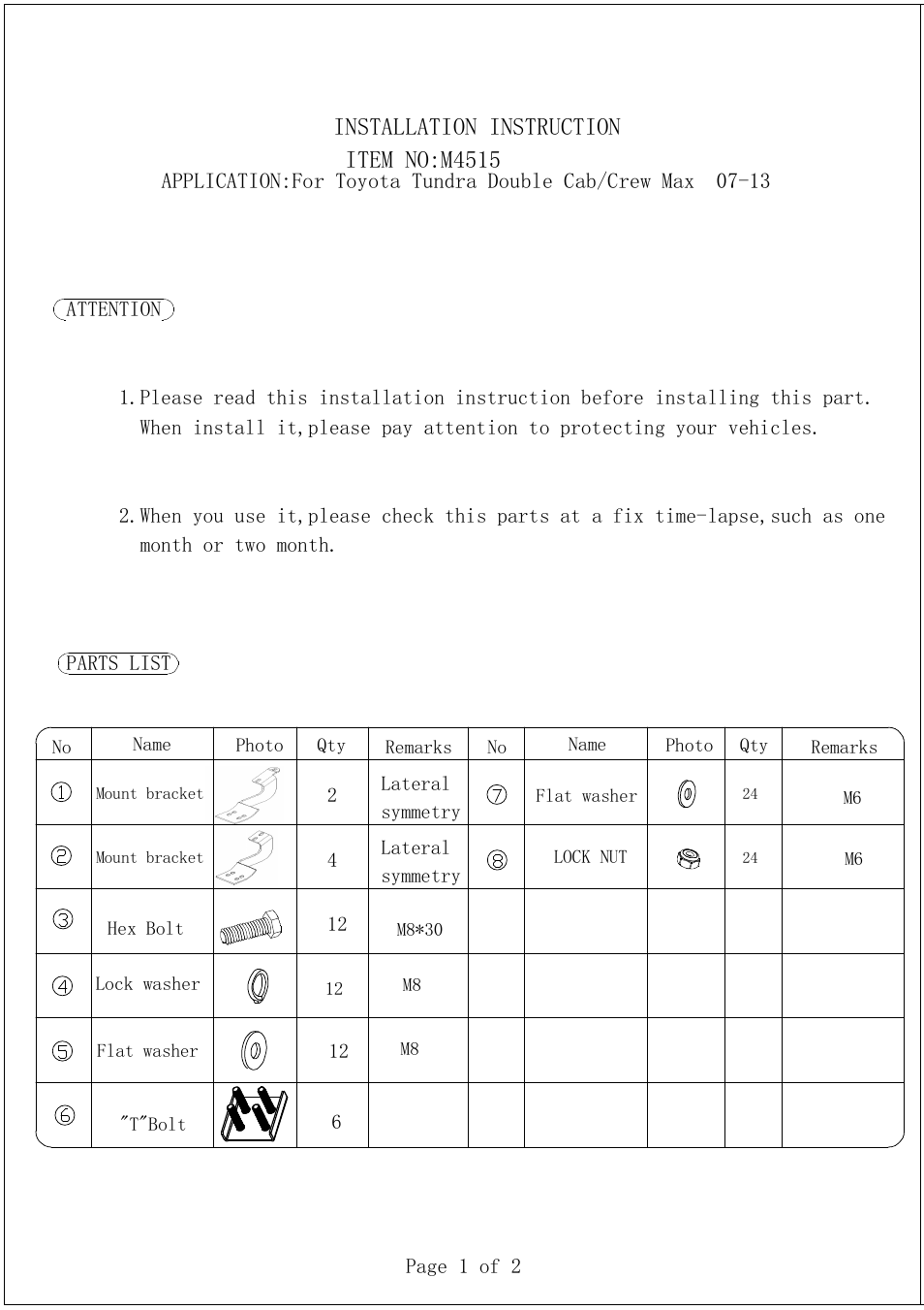 Aries Automotive 4515 User Manual | 2 pages