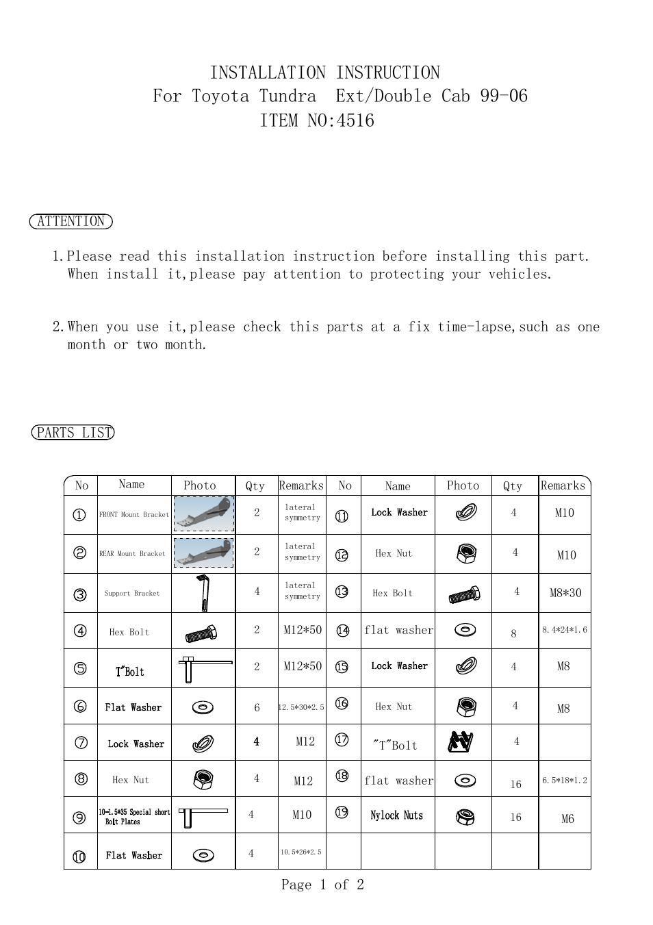 Aries Automotive 4516 User Manual | 2 pages