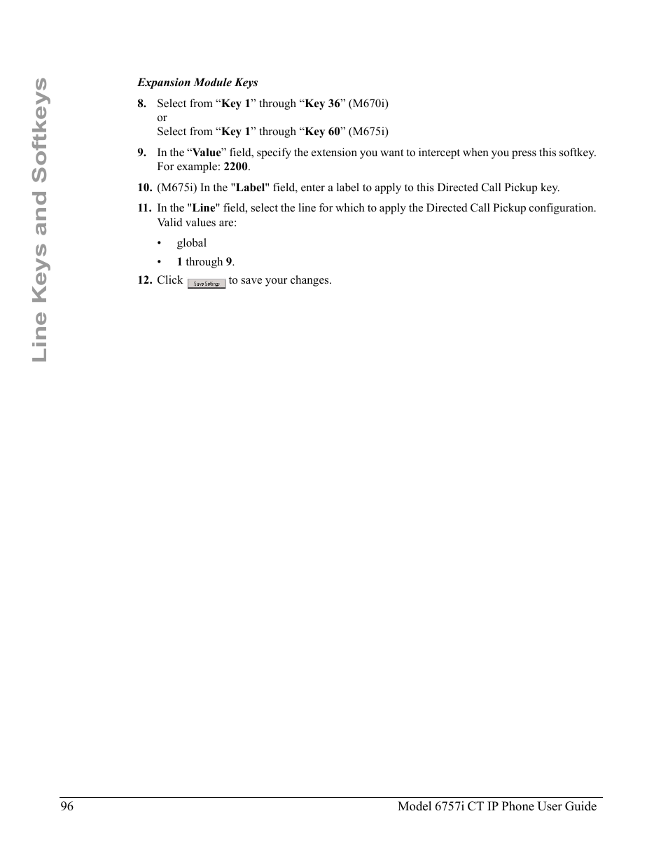 Line keys and softkeys | Aastra Telecom 6757I CT User Manual | Page 106 / 310