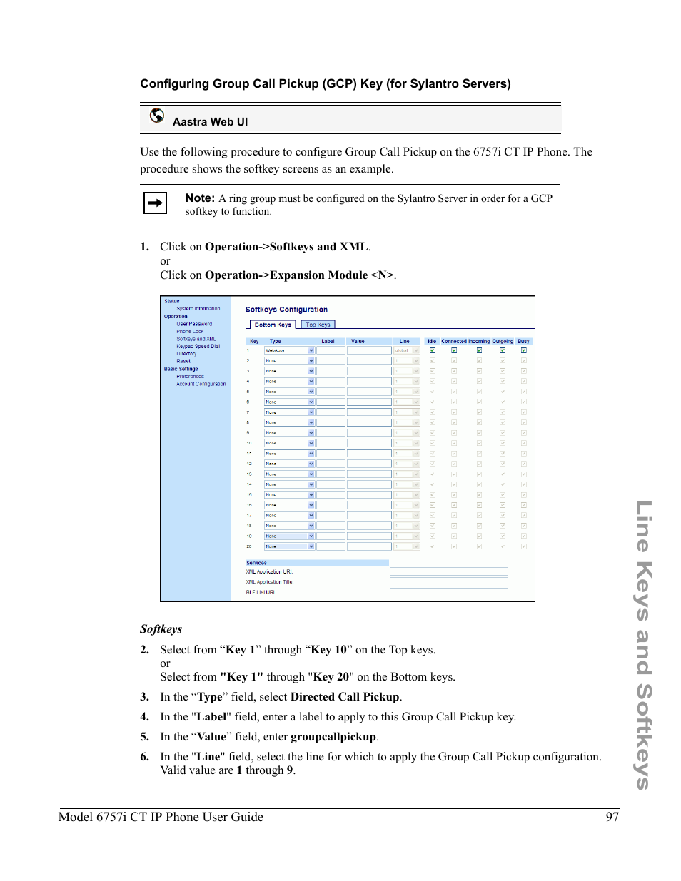 Line keys and softkeys | Aastra Telecom 6757I CT User Manual | Page 107 / 310
