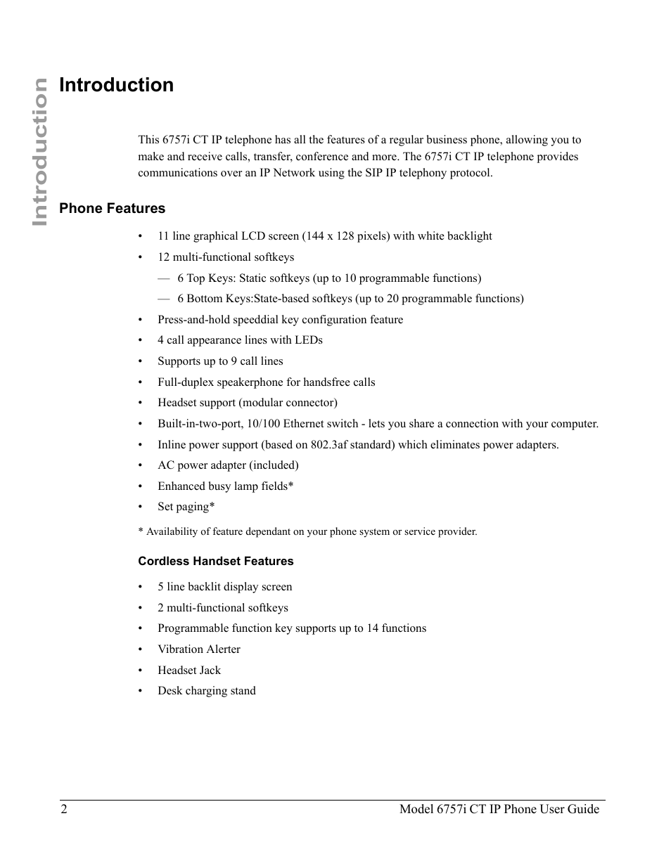 Introduction, Phone features, Cordless handset features | Aastra Telecom 6757I CT User Manual | Page 12 / 310