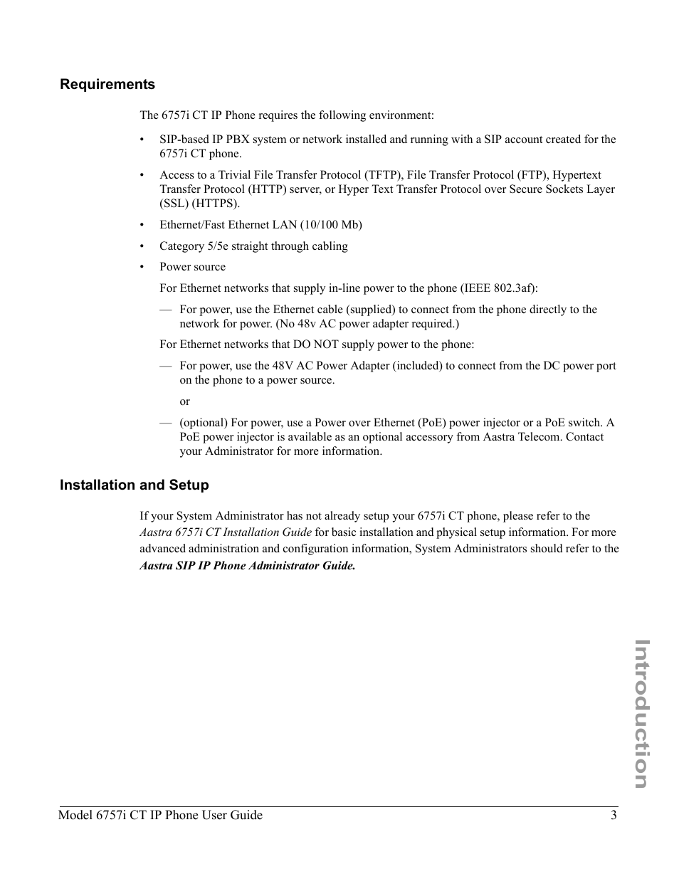 Requirements, Installation and setup, Requirements installation and setup | Introduction | Aastra Telecom 6757I CT User Manual | Page 13 / 310