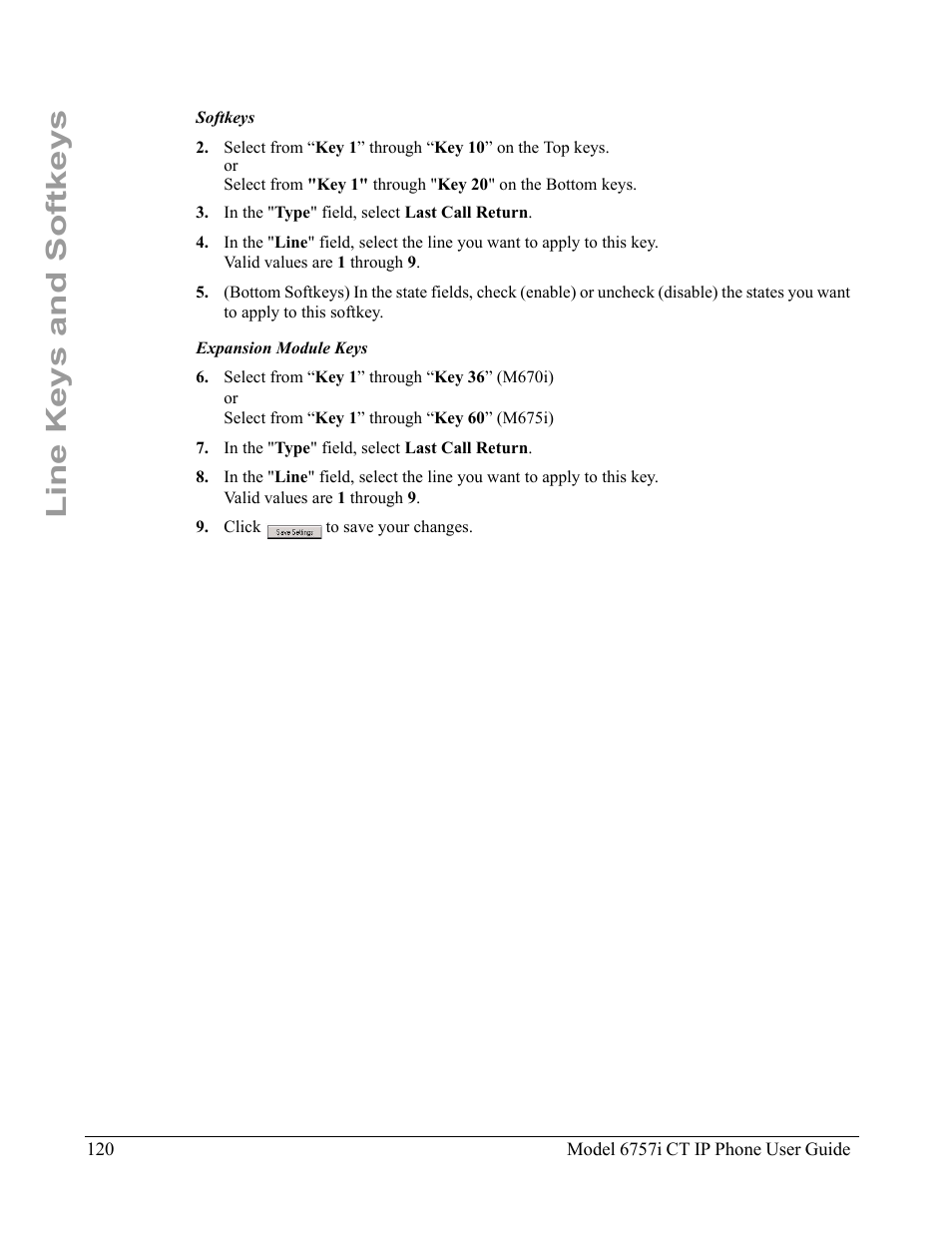 Line keys and softkeys | Aastra Telecom 6757I CT User Manual | Page 130 / 310