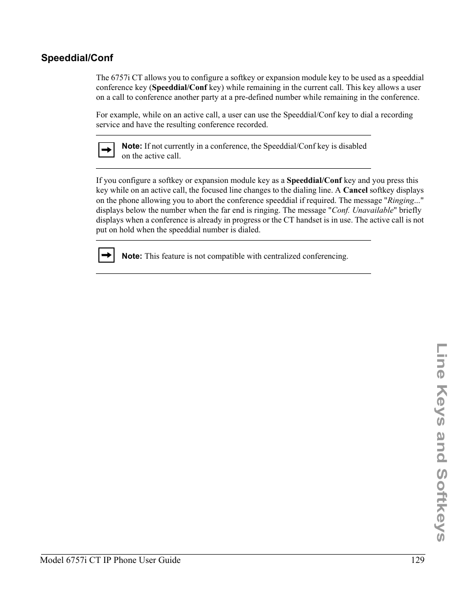 Speeddial/conf, Line keys and softkeys | Aastra Telecom 6757I CT User Manual | Page 139 / 310