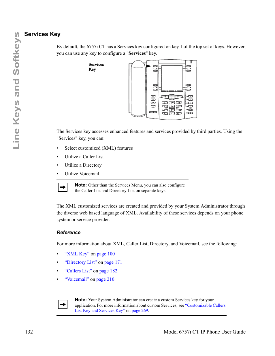Services key, Reference, Line keys and softkeys | Aastra Telecom 6757I CT User Manual | Page 142 / 310