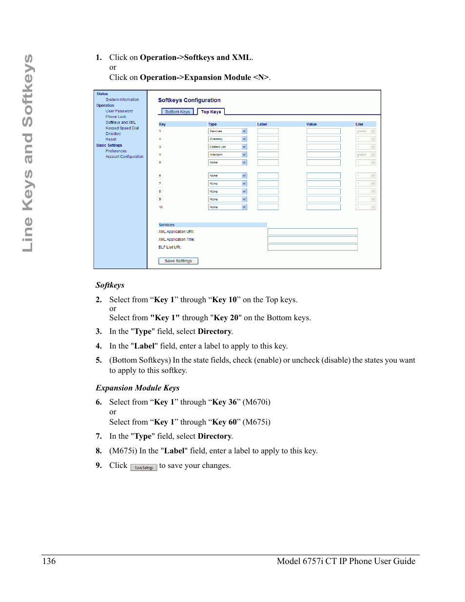 Line keys and softkeys | Aastra Telecom 6757I CT User Manual | Page 146 / 310