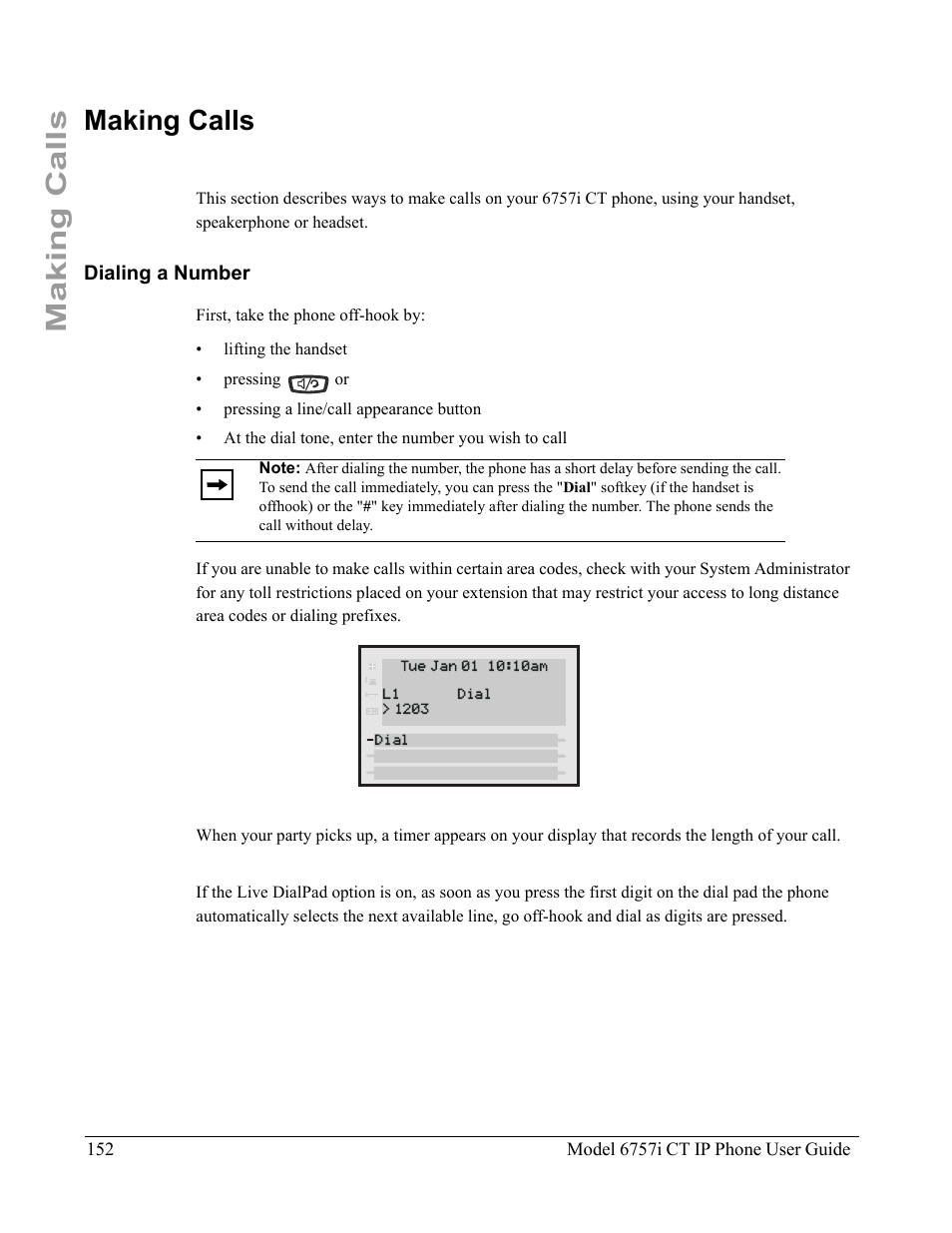 Making calls, Dialing a number | Aastra Telecom 6757I CT User Manual | Page 162 / 310