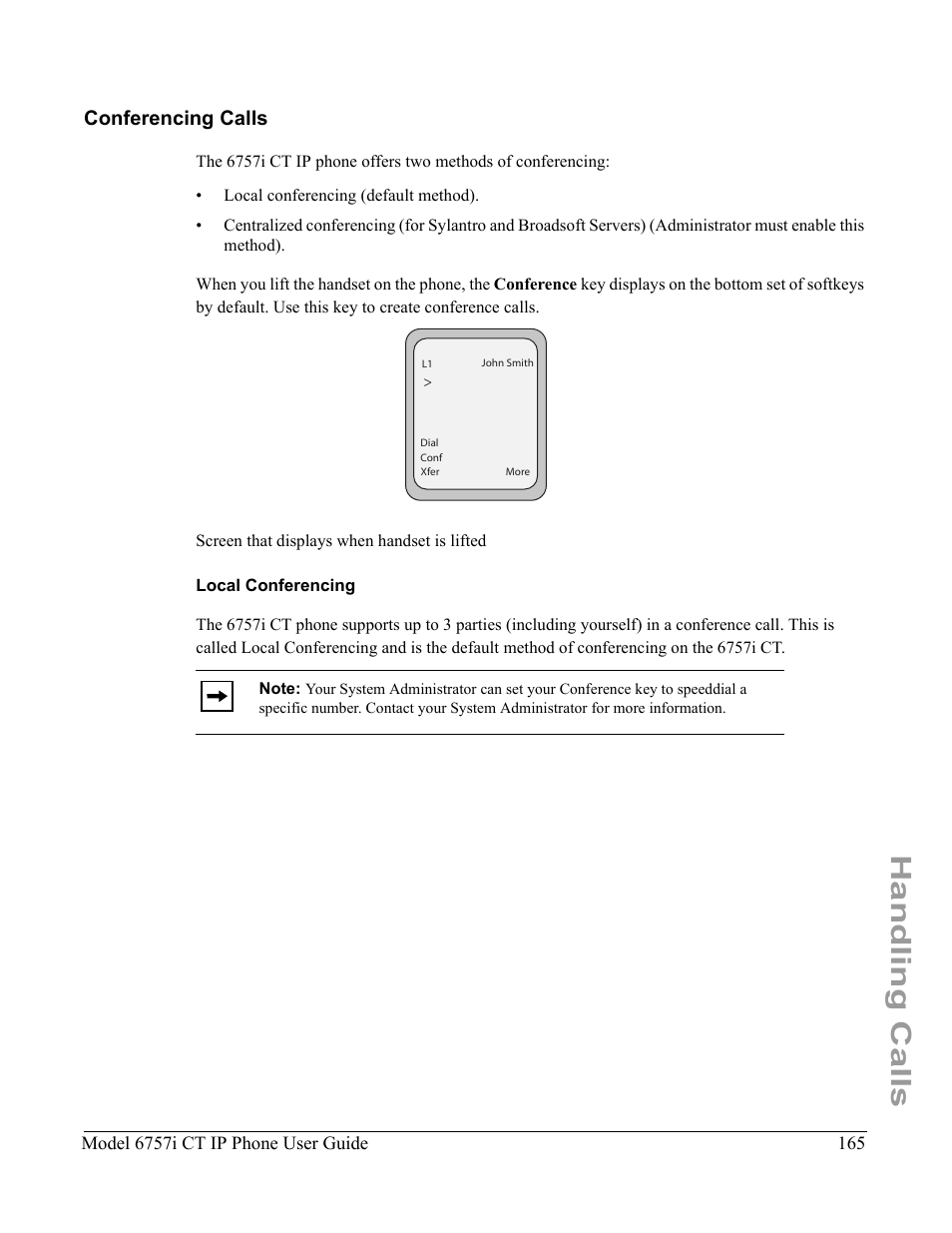 Conferencing calls, Local conferencing, Handling calls | Aastra Telecom 6757I CT User Manual | Page 175 / 310