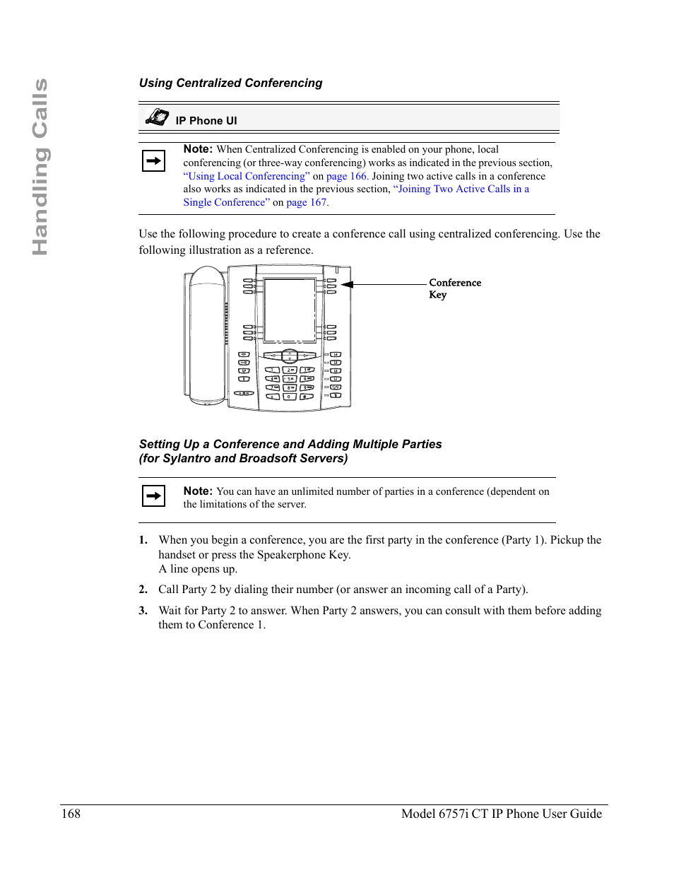 Using centralized conferencing, Handling calls | Aastra Telecom 6757I CT User Manual | Page 178 / 310