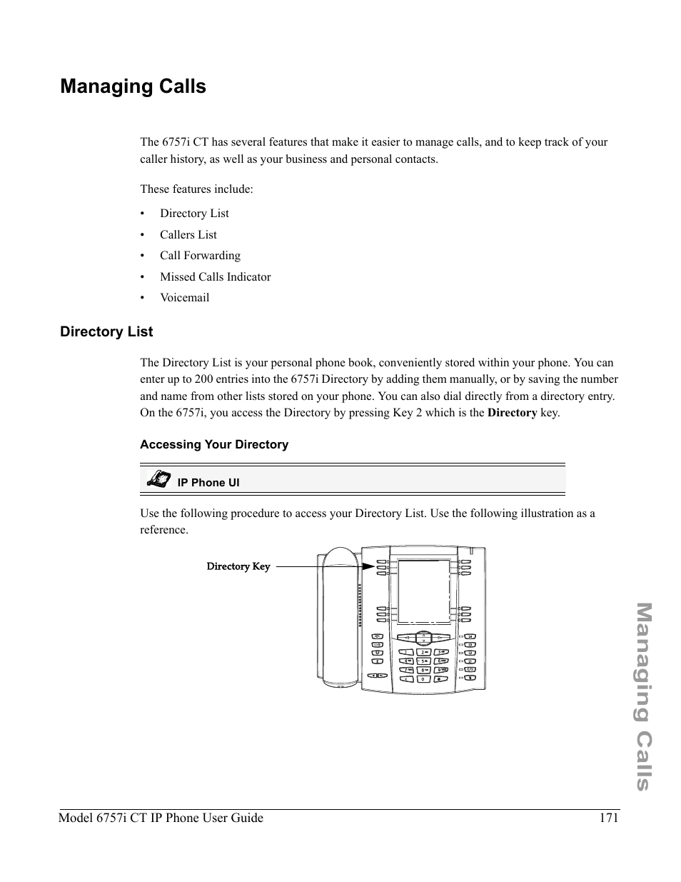 Managing calls, Directory list, Accessing your directory | Aastra Telecom 6757I CT User Manual | Page 181 / 310