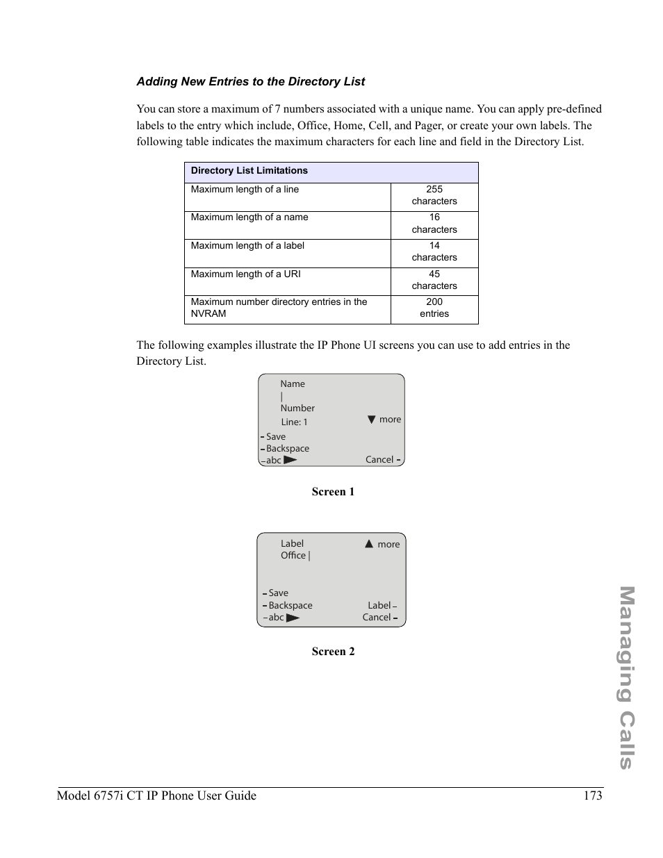 Adding new entries to the directory list, Managing calls | Aastra Telecom 6757I CT User Manual | Page 183 / 310