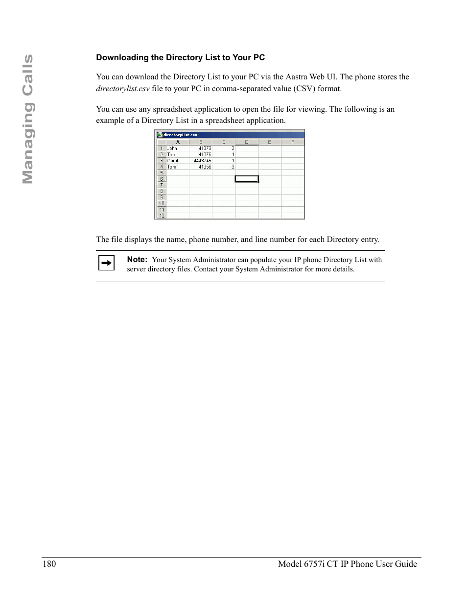 Downloading the directory list to your pc, Managing calls | Aastra Telecom 6757I CT User Manual | Page 190 / 310
